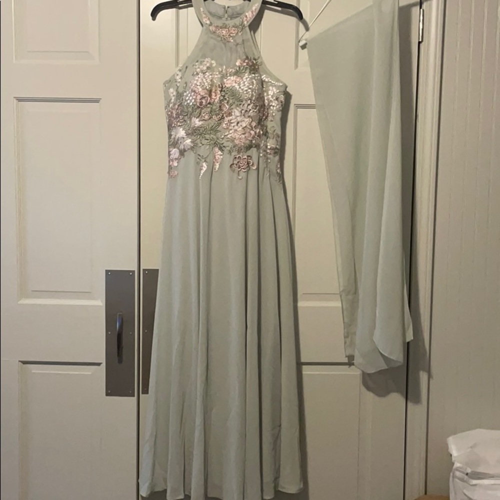 Cachet Embroidered Chiffon Halter Gown